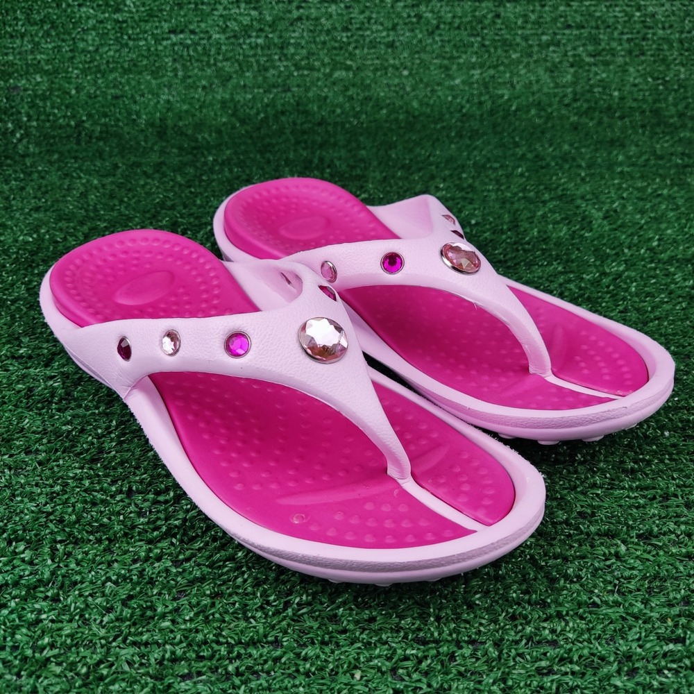 No Boundaries Flip Flops Womens 9 Pink Rhinestone Gem Embellished Thong Sandals